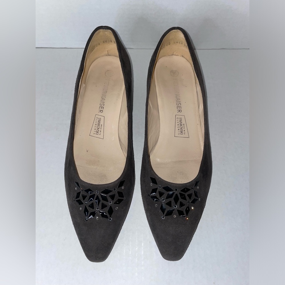 Peter Kaiser w/Swarovski Elements Gray Suede Shoes 1” Heels Size 4.5 UK 6.5 U.S.